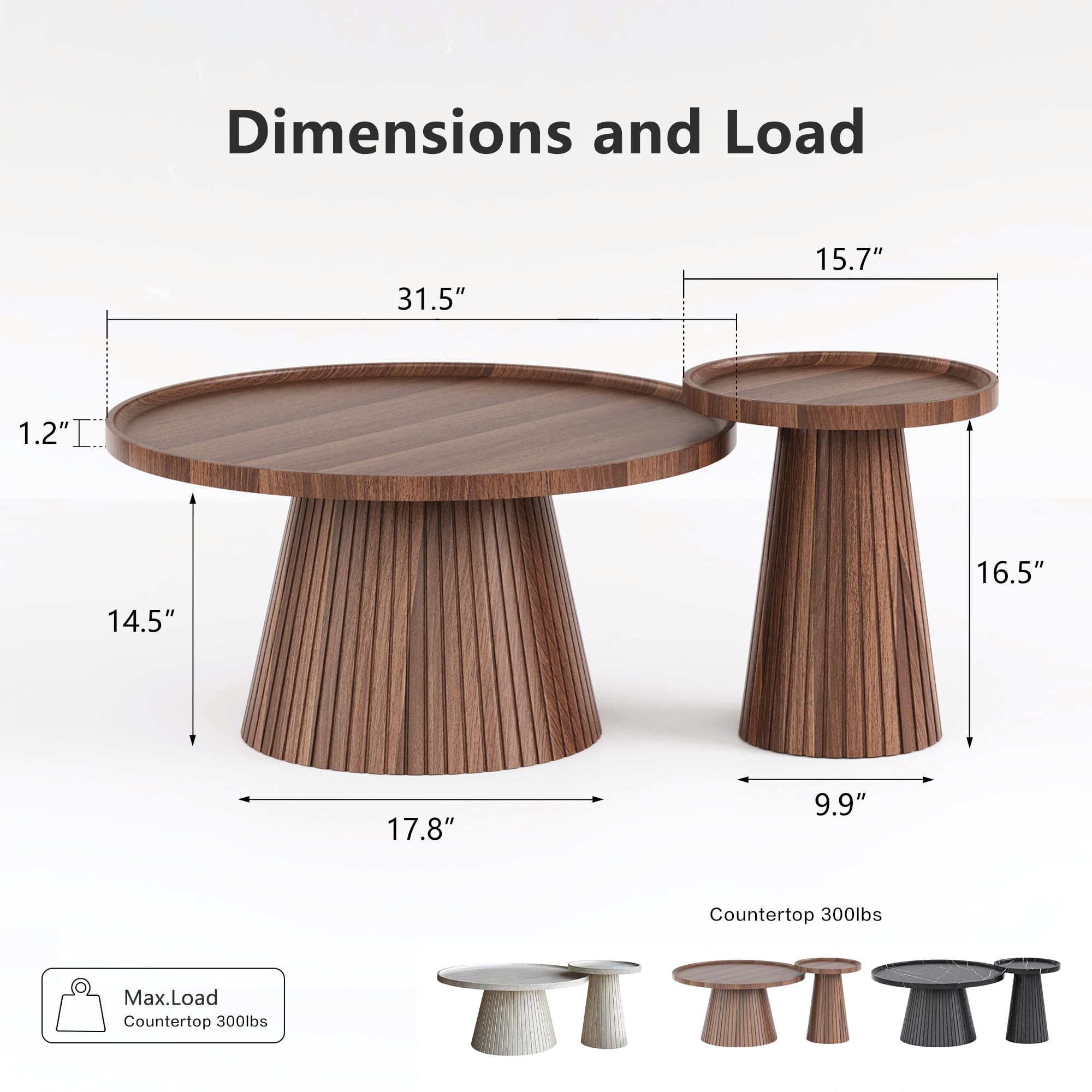 Nesting Coffee Table Set of 2 Mid Century Modern Round Tea Table