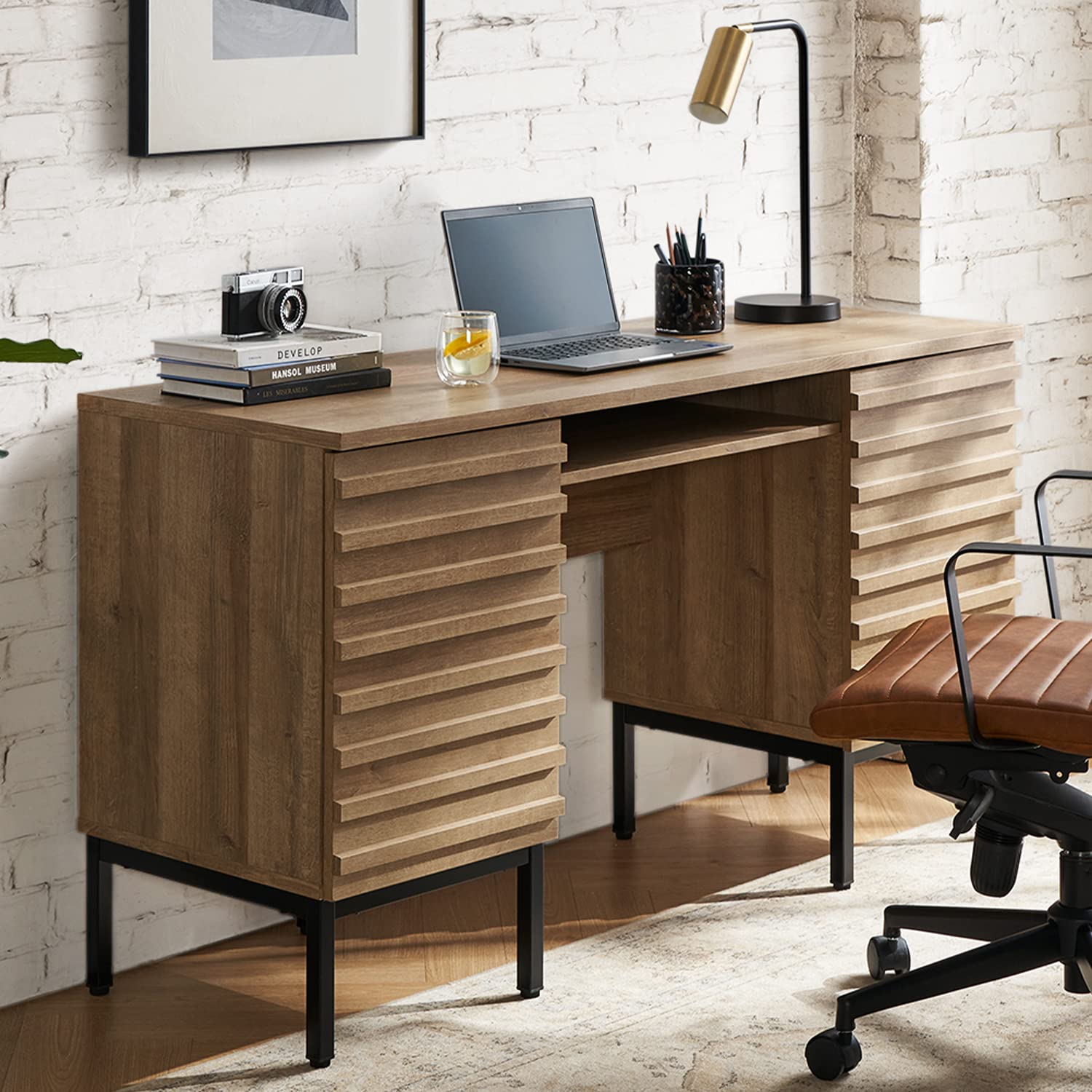 Executive Desk with Dual Cabinet and Metal Legs