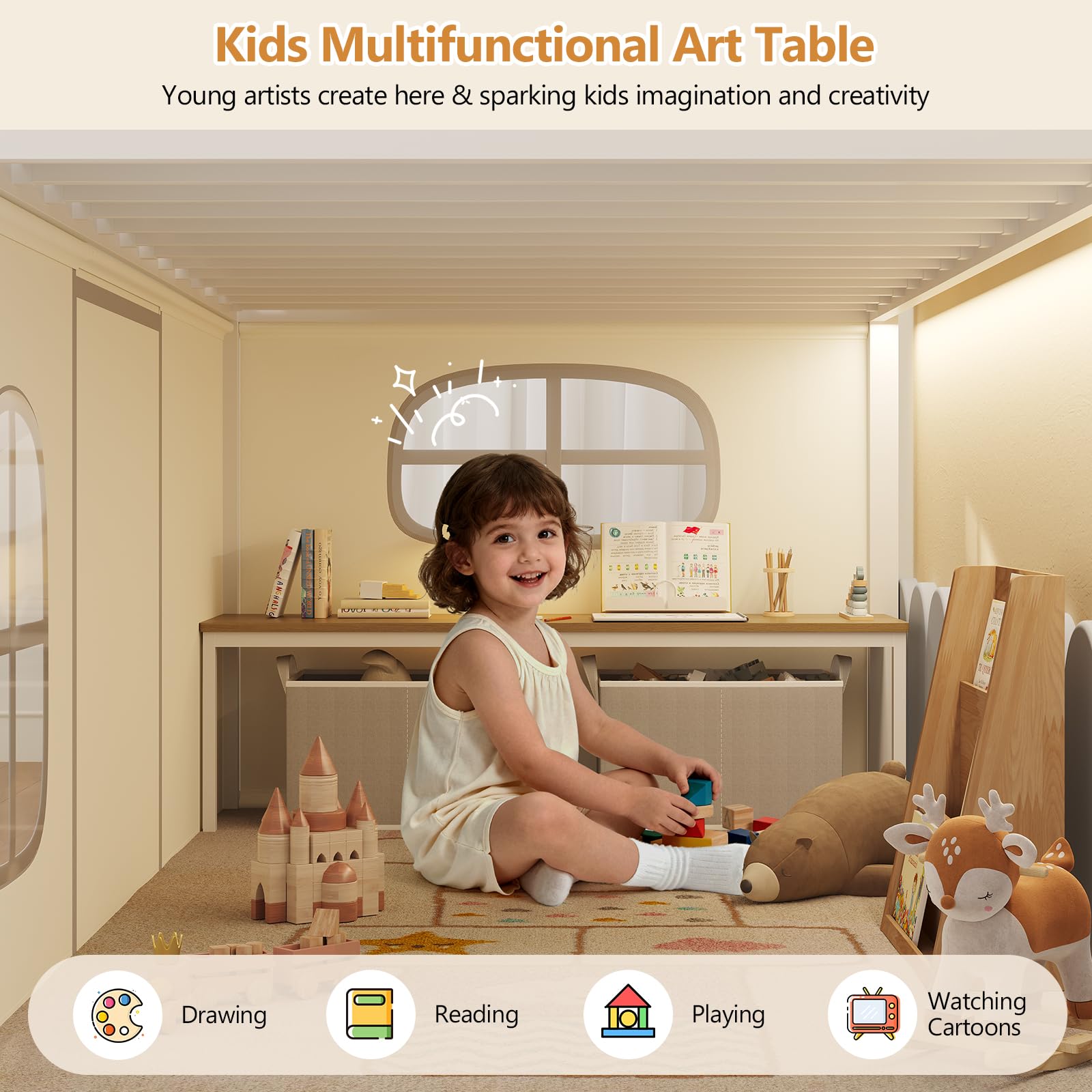 Twin Low Loft Bed with Slide and Storage