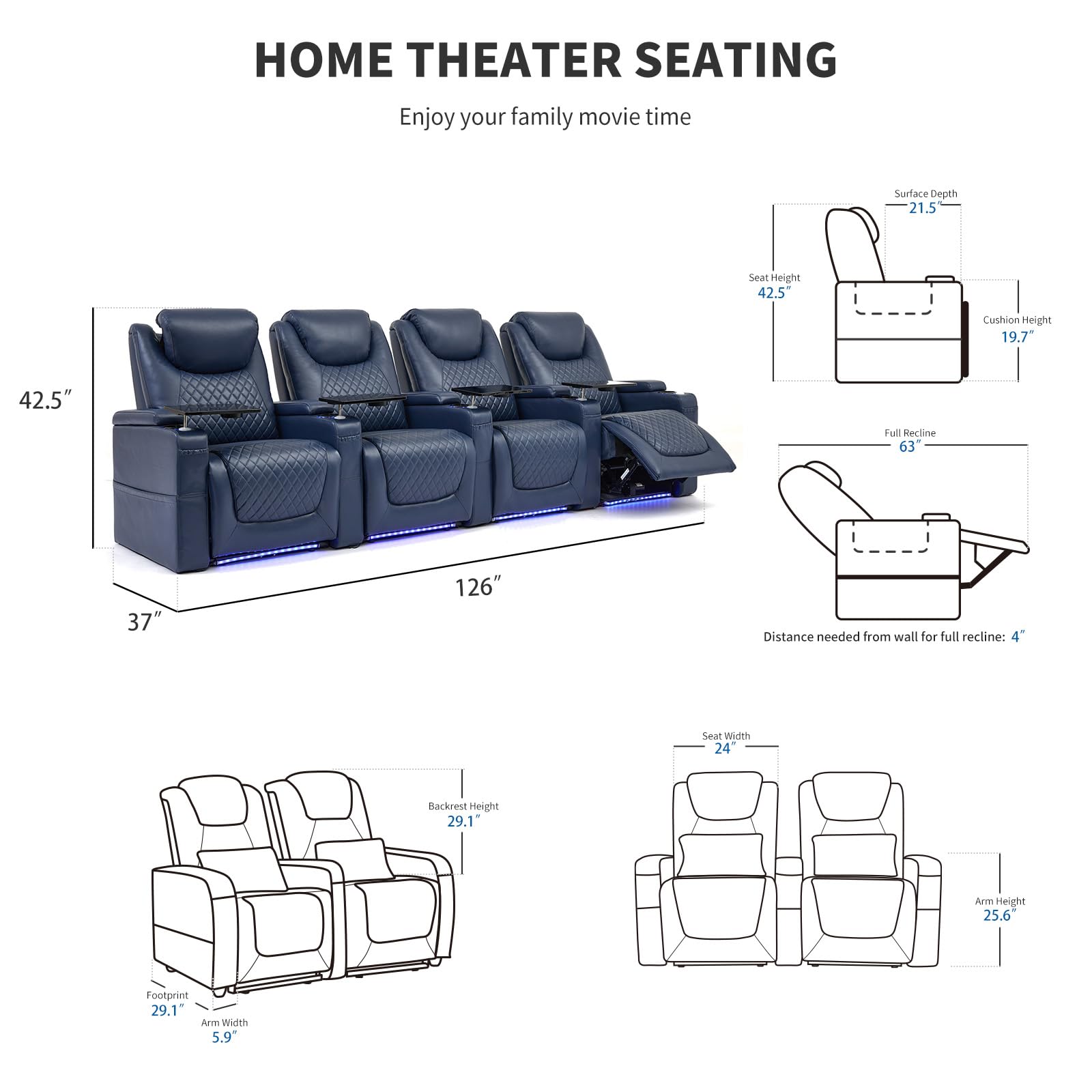 Home Theater Seating with LED Lighting