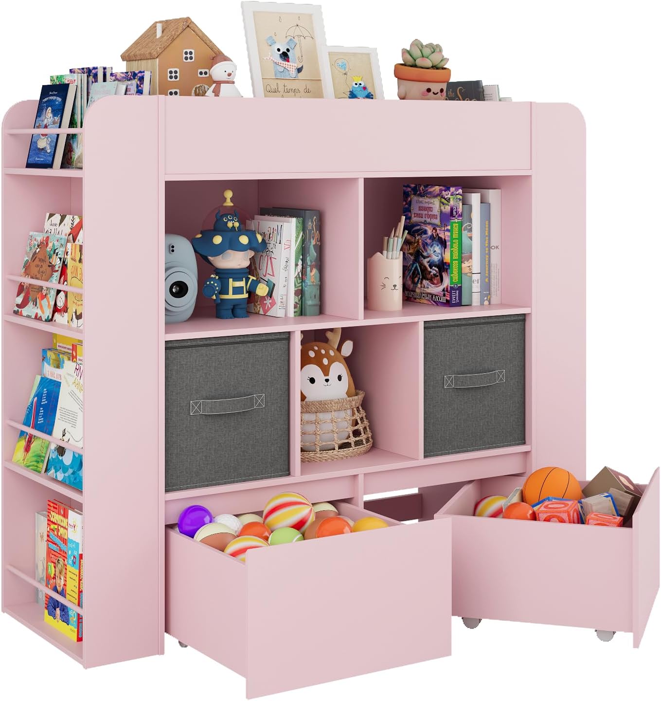 Kids Bookshelf with Toy Storage and Play Mat