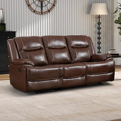 Genuine Leather Manual Recliner Sofa