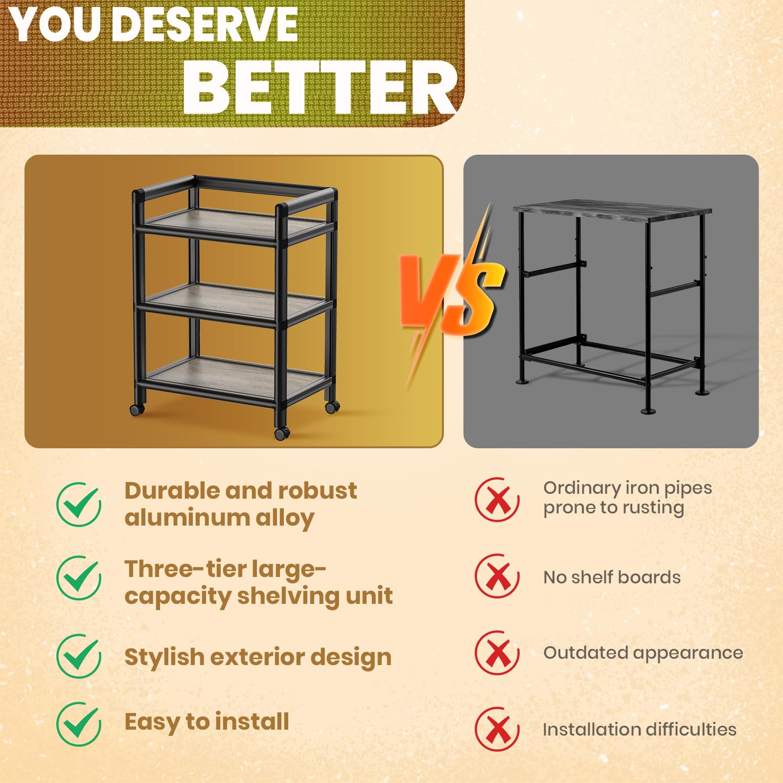 Aluminum Nightstand with Drawers and Wheels