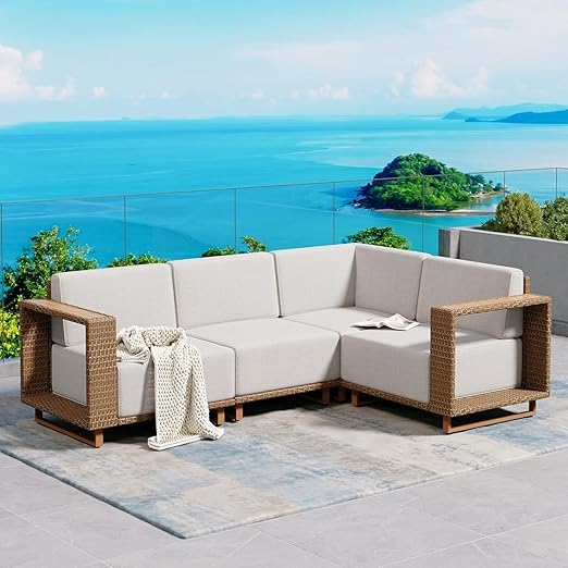 U-Shaped Rattan Wicker Sectional Sofa Set