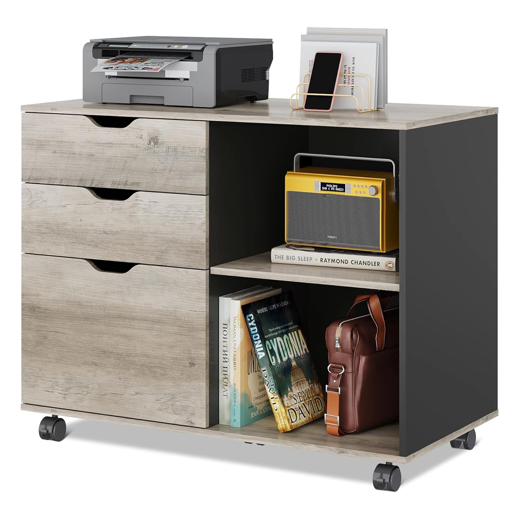3-Drawer Mobile Filing Cabinet with Printer Stand