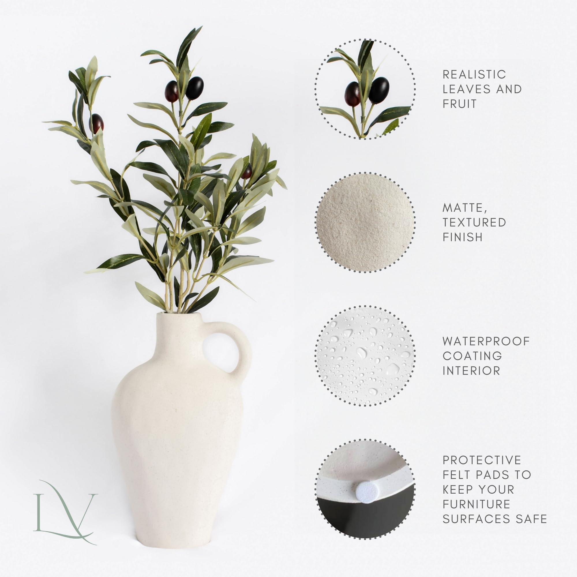 Textured Ceramic Vase with Olive Branches Gift Set