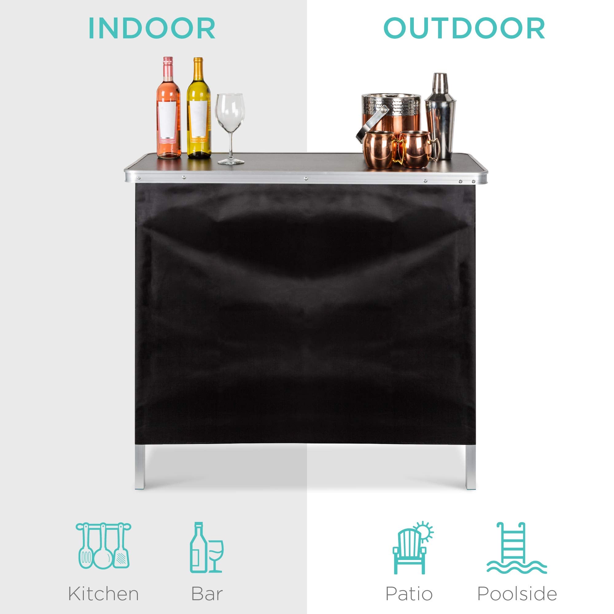 Portable Pop-Up Bar Table with Storage Shelf