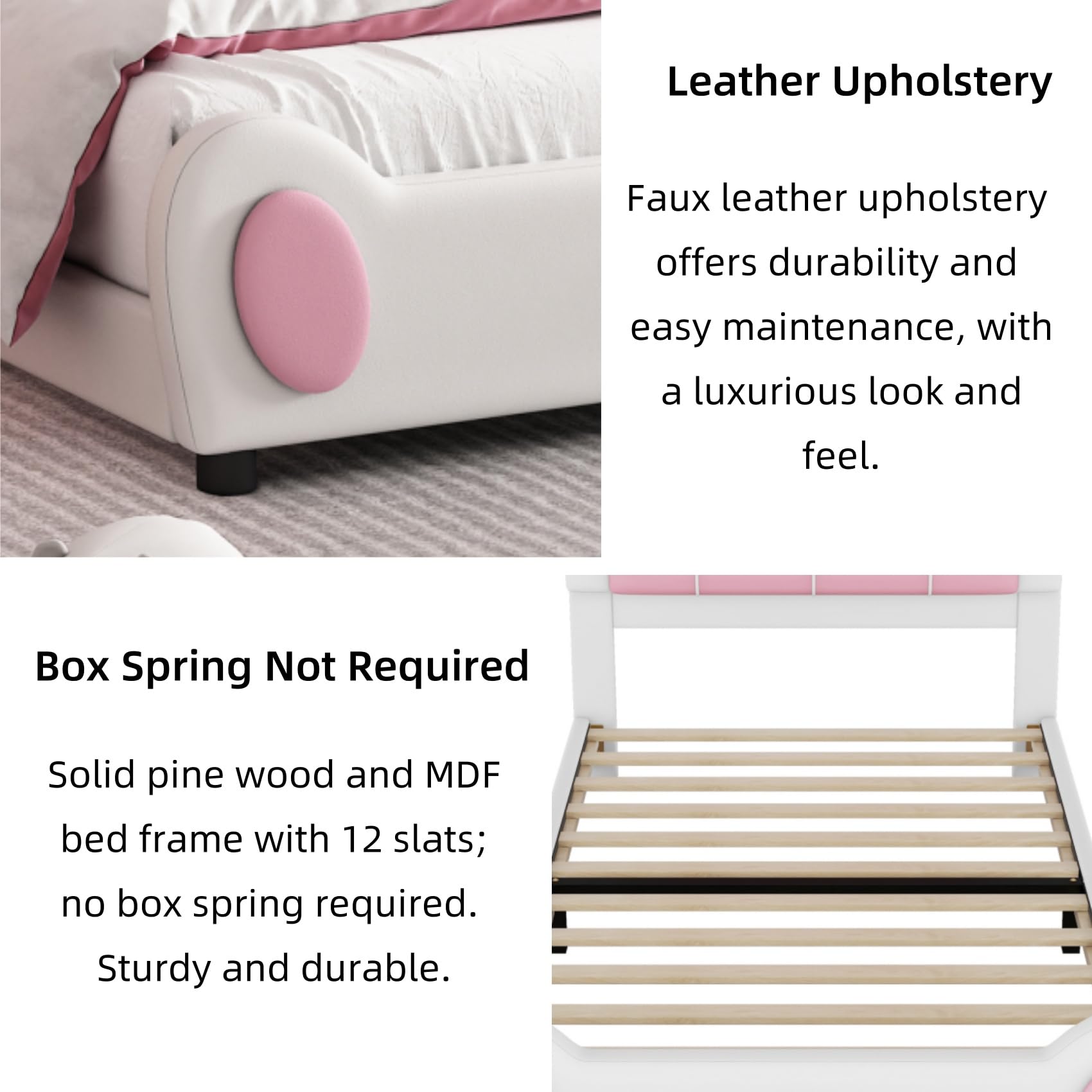 Twin Platform Bed Frame with Rabbit Shaped Upholstered Headboard