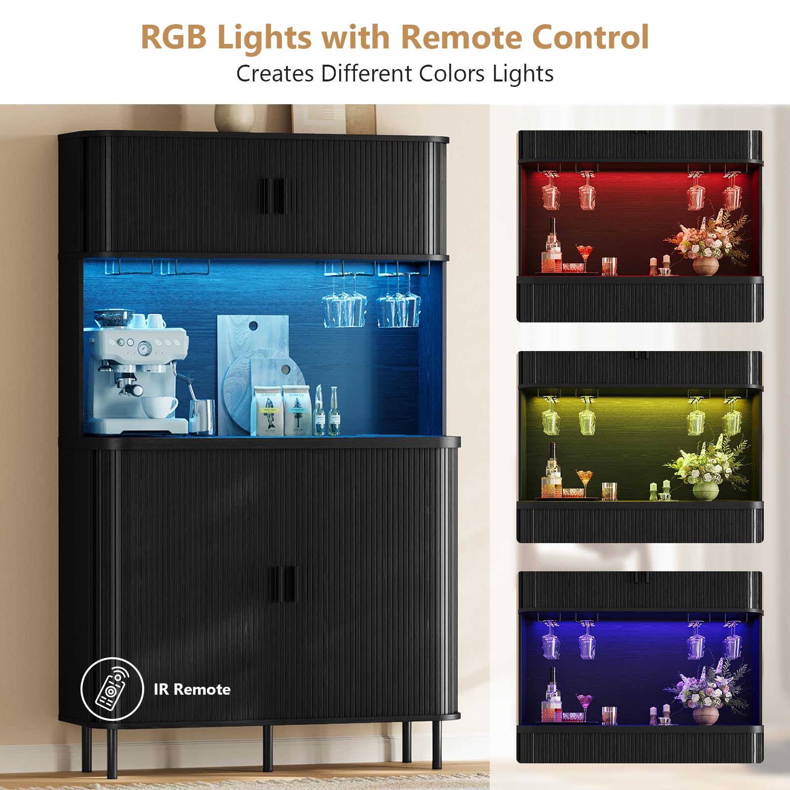 Wine Bar Cabinet with LED Lights and Storage