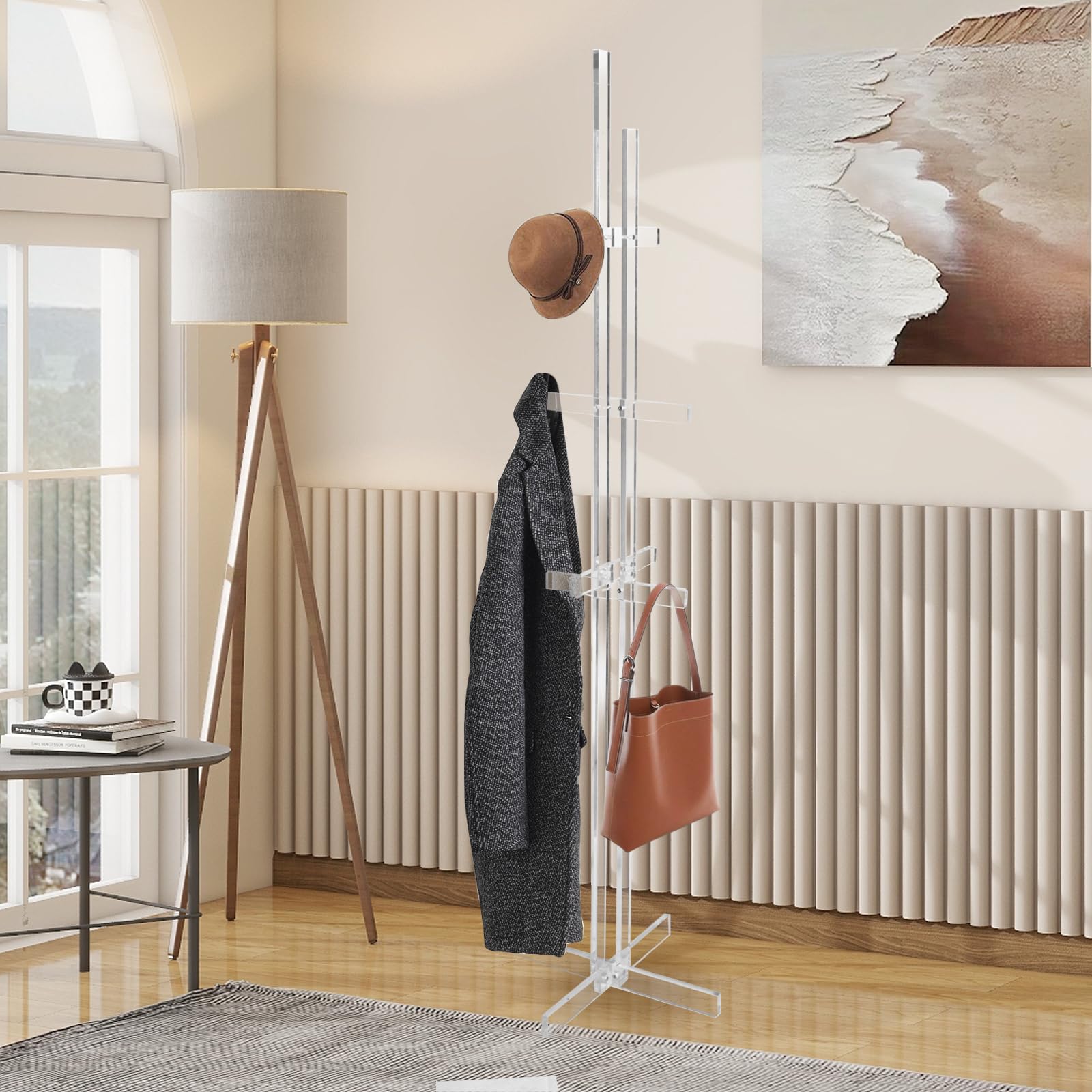 Acrylic Coat Rack with 10 Hooks Freestanding Hall Tree
