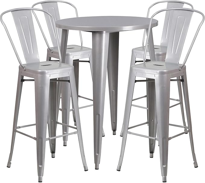 30" Round Metal Bar Table Set with 4 Stools