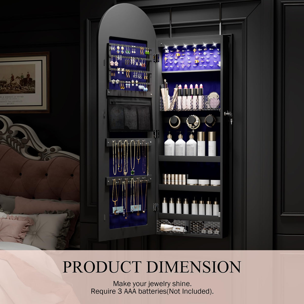 47-Inch Lockable Full-Length Mirror Jewelry Cabinet with LED Lights