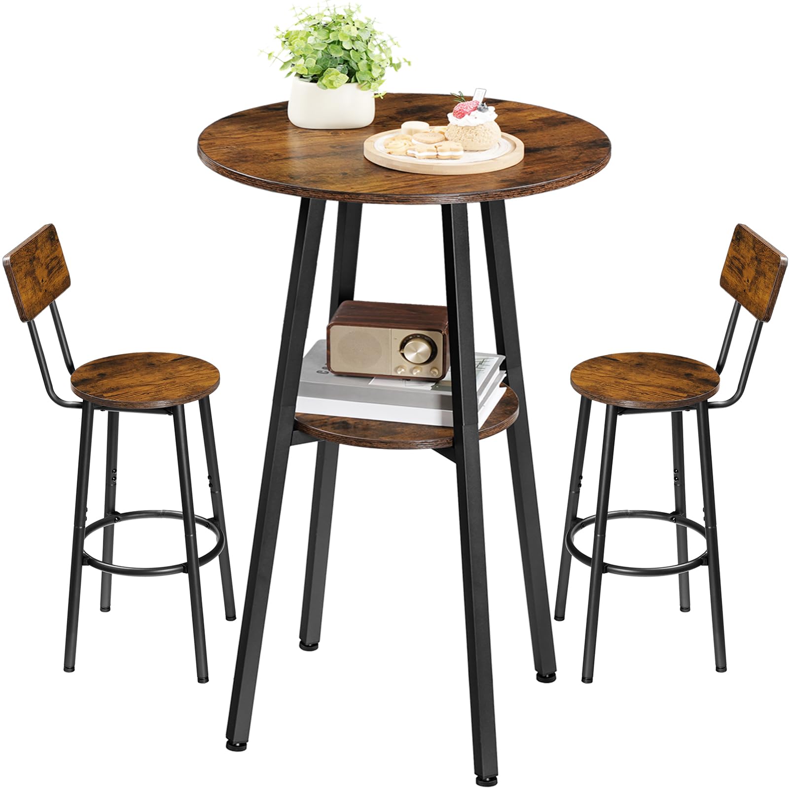 3-Piece Round Bar Table Set with Stools