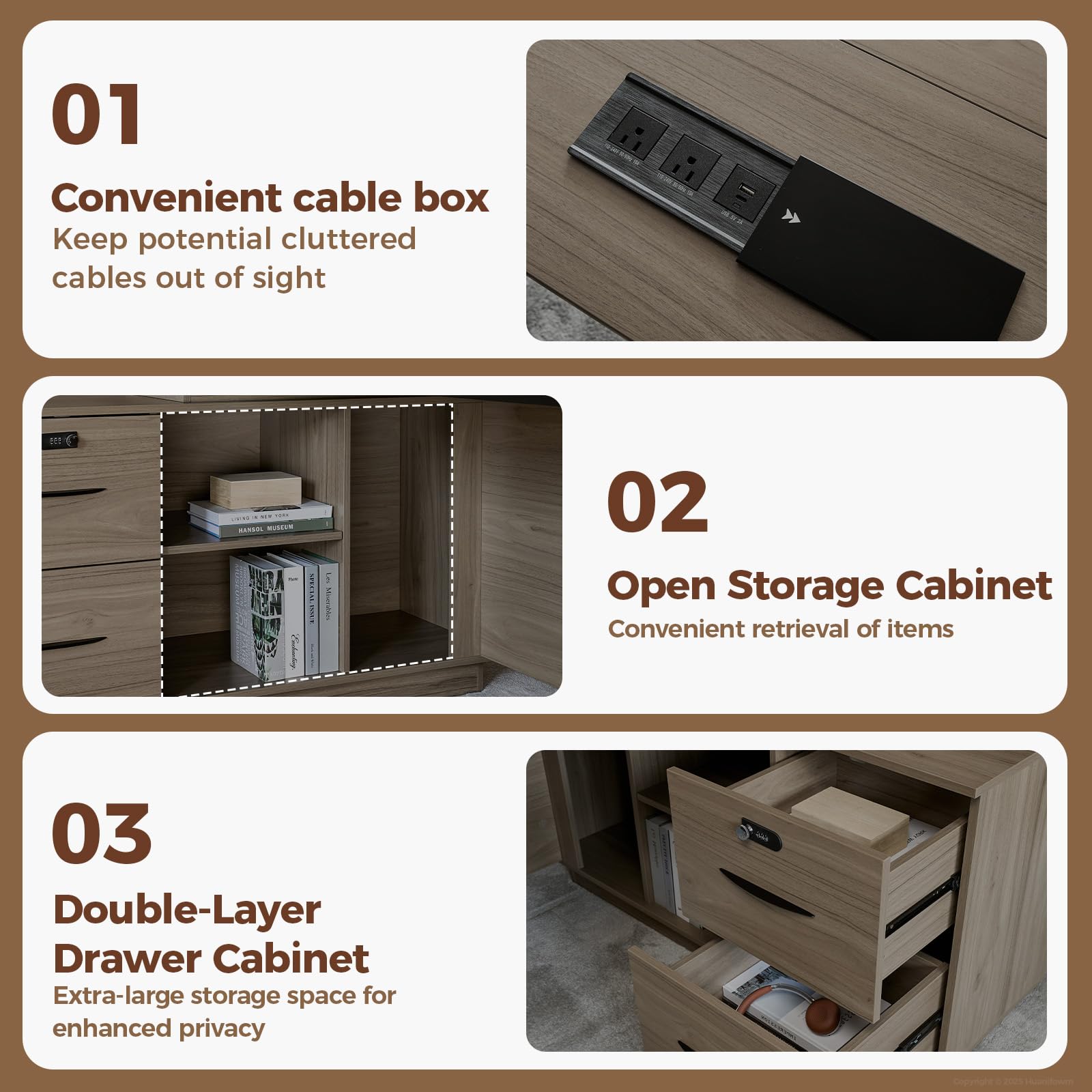 L-Shaped Executive Desk with Lockable Drawers - 63 Inch