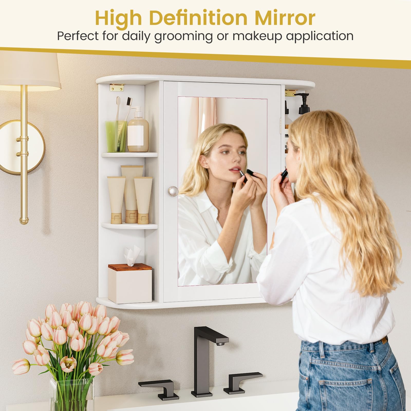 Bathroom Medicine Cabinet with Mirror Wall Mounted Storage Organizer