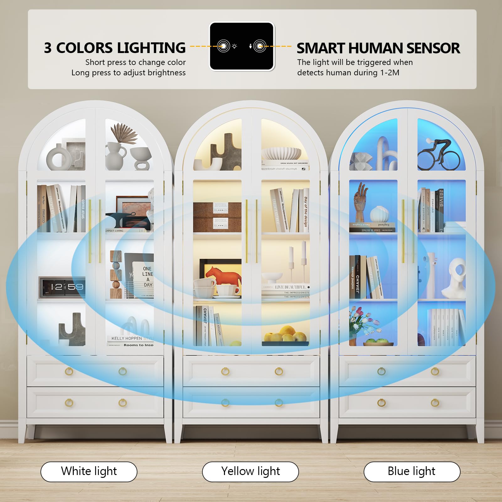 Arched Glass Display Cabinet with LED Lighting