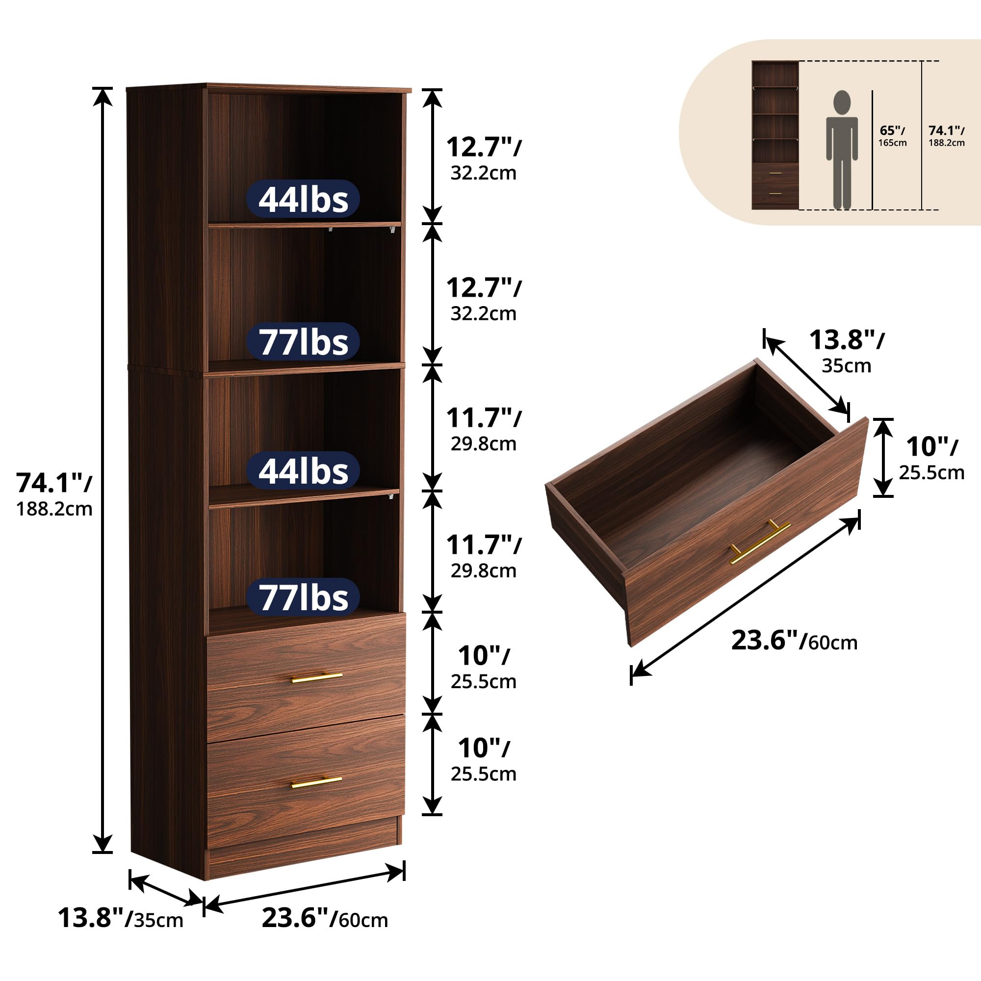 Tall Bookcase with Drawers