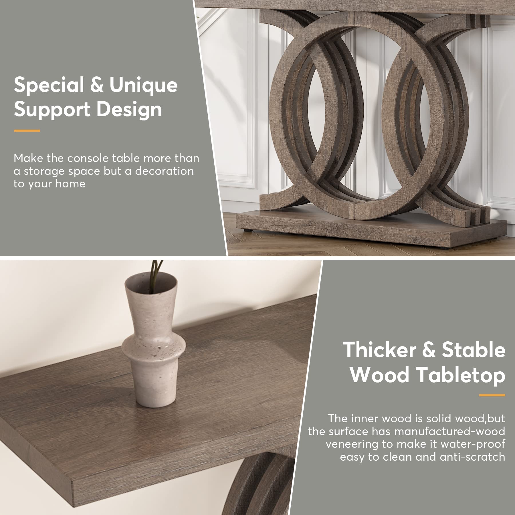 Tribesigns 55 inches Console Table with Unique Base, Vintage Wooden Entryway Sofa Table, Unique Long Accent Hallway Table for Decoration and Organization (Brown)