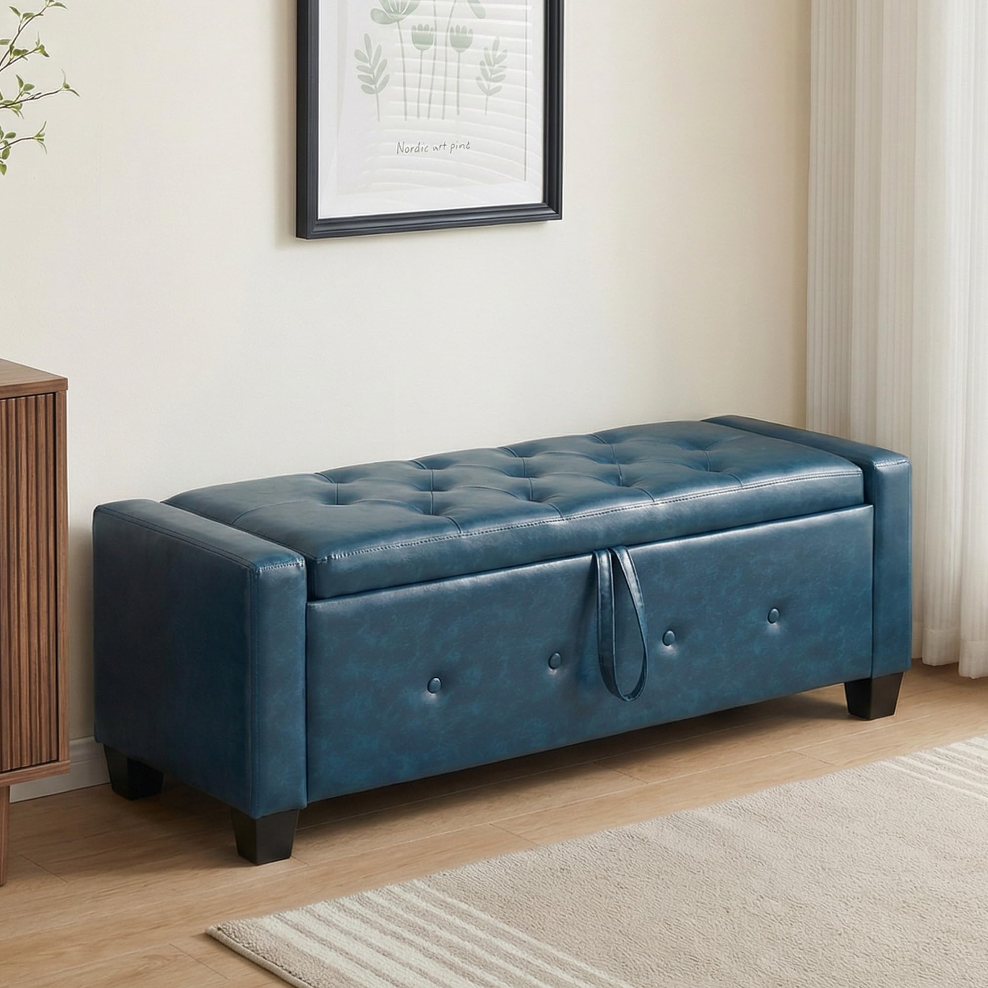 48" PU Leather Storage Ottoman Bench