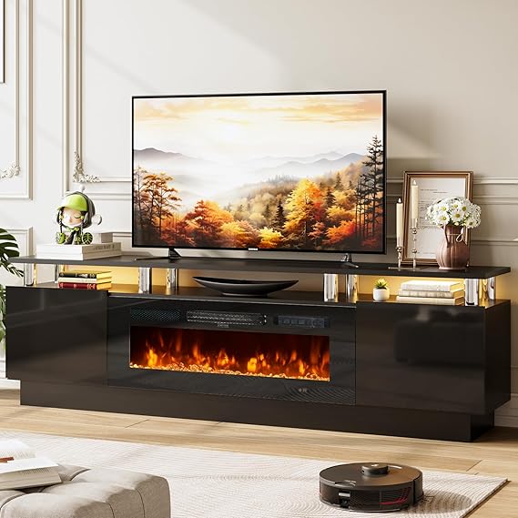 70" TV Stand with Electric Fireplace and Storage Cabinet