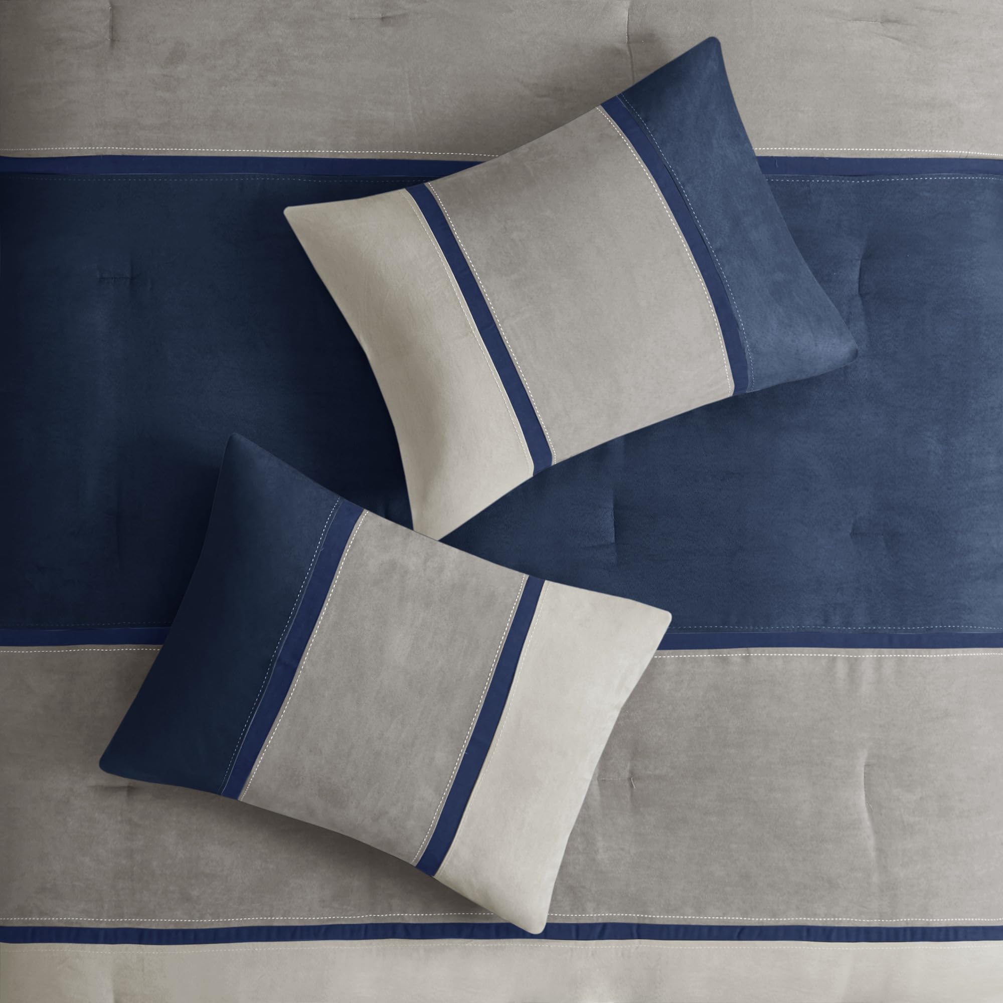 King Micro-Suede Comforter Set - Blue 7 Piece