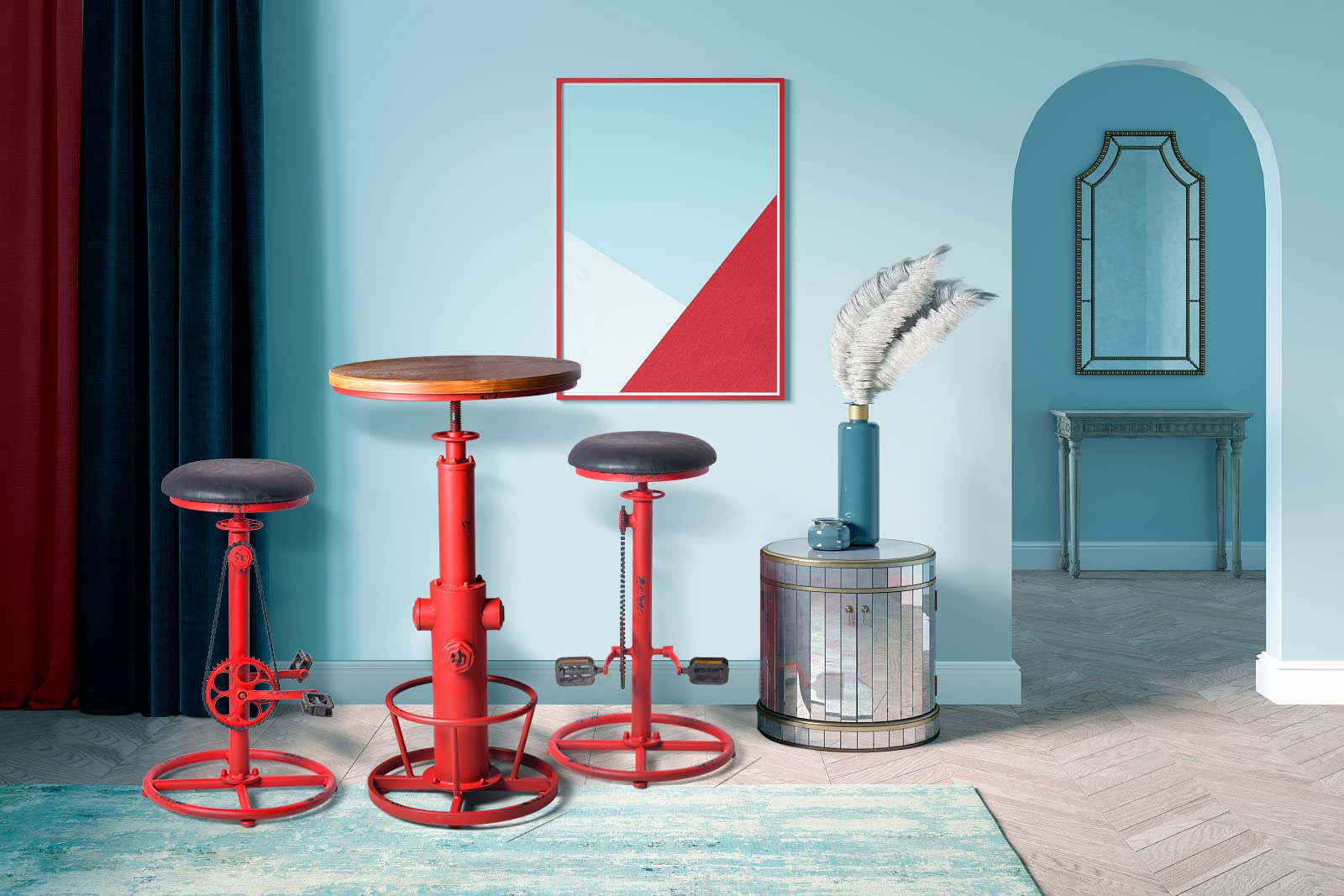 3 Piece Industrial Pub Bar Set with Adjustable Height