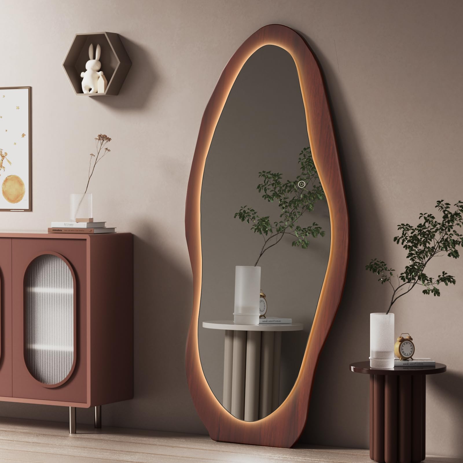 LED Wood Full Length Mirror with Wavy Frame