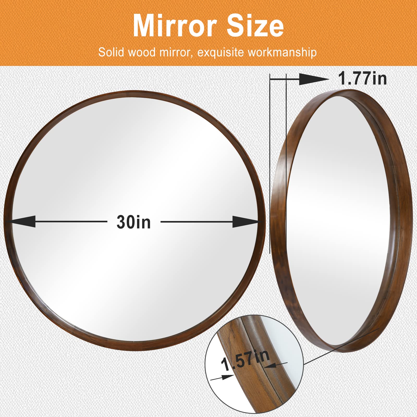 30 Inch Round Wood Wall Mirror