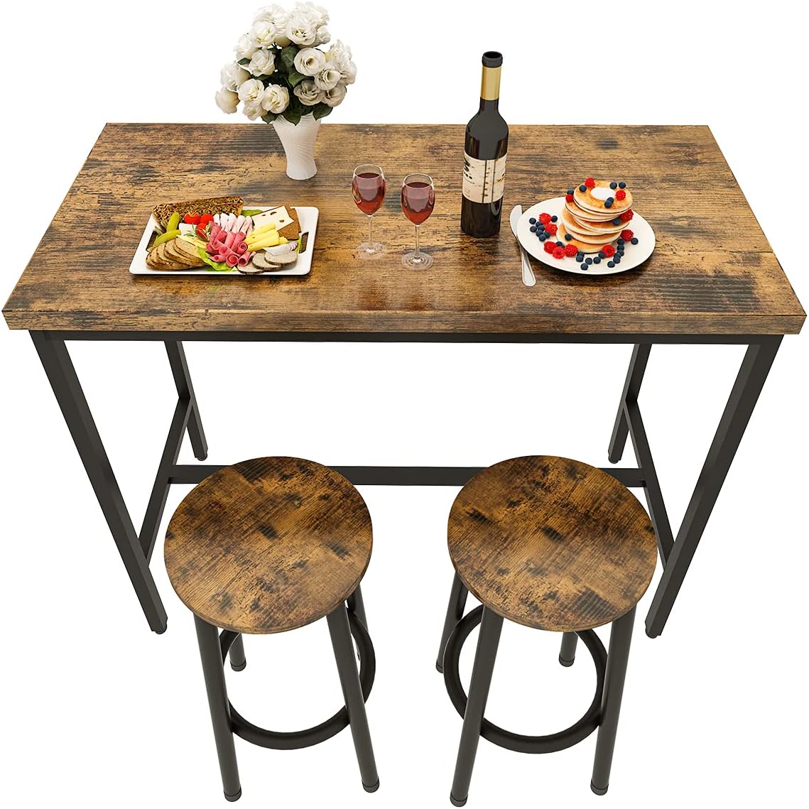 3 Piece Pub Dining Set with Counter Height Table and Stools