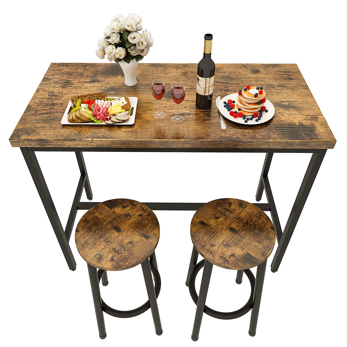 3 Piece Pub Dining Set with Counter Height Table and Stools