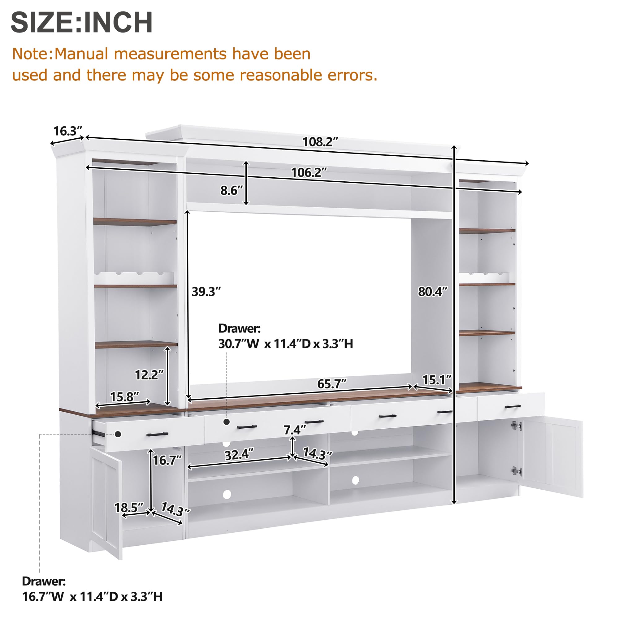 4-Piece TV Stand with Bookshelf & Wine Rack for 70" TVs