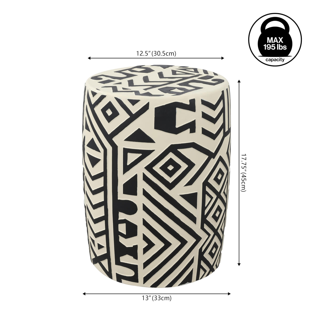 17.75" Mid-Century Modern Geometric Drum Garden Stool