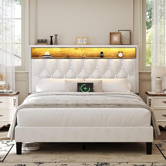 King Size Velvet Bed Frame with LED Lights