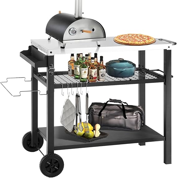 Grill Cart Table with Storage Cabinet