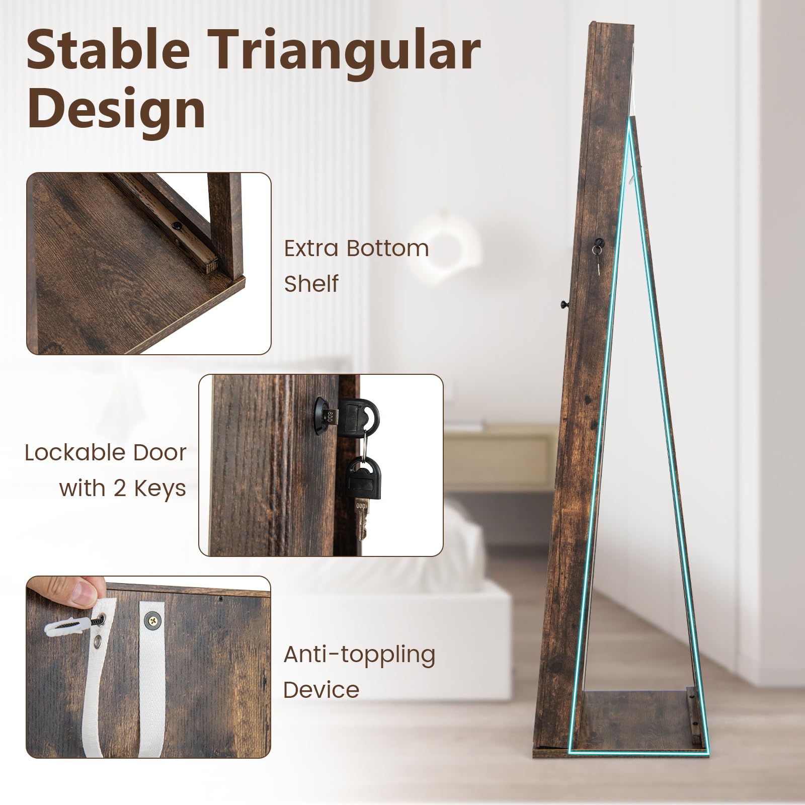 Standing Jewelry Cabinet with Full-Length Mirror