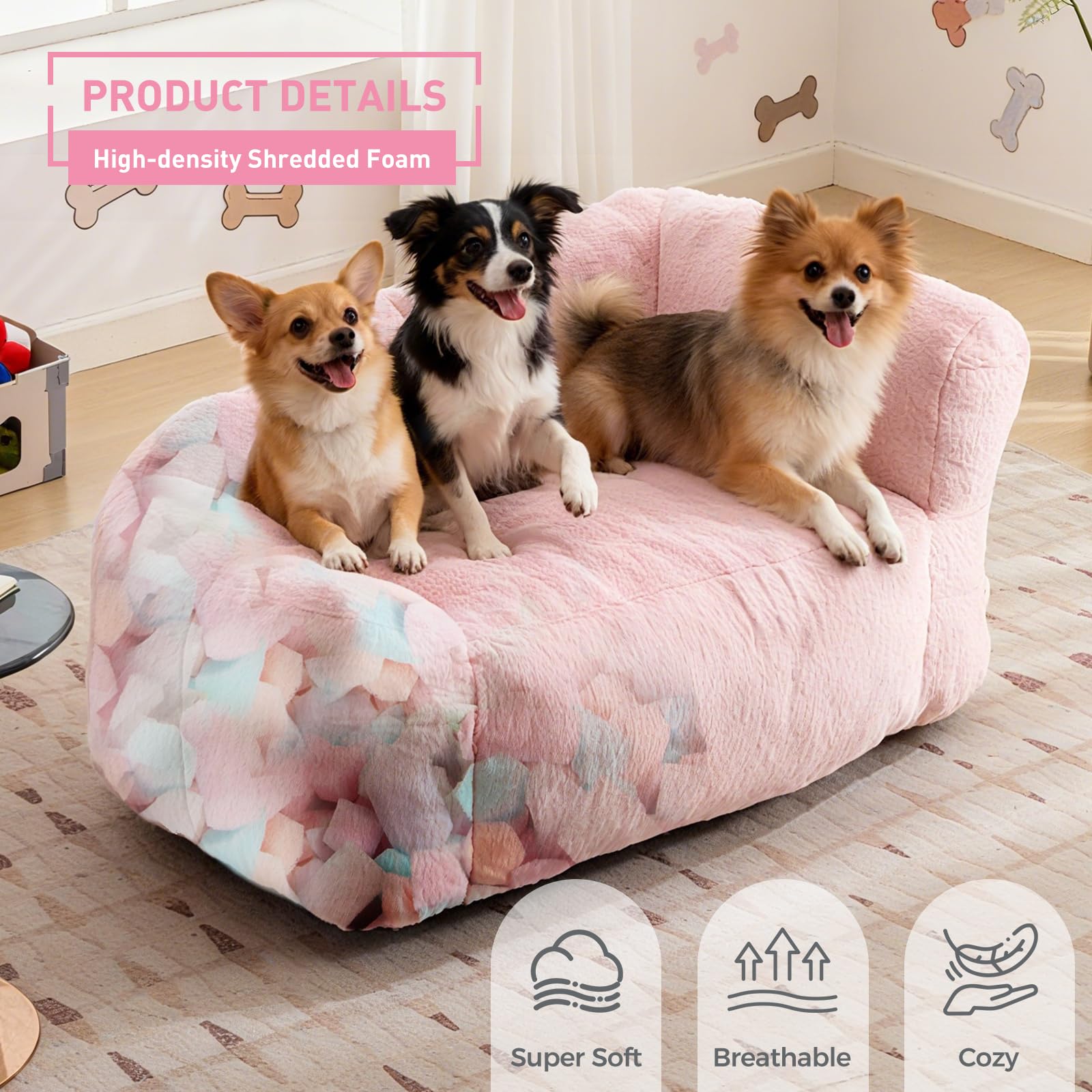 Dog Sofa Couch Pink Memory Foam