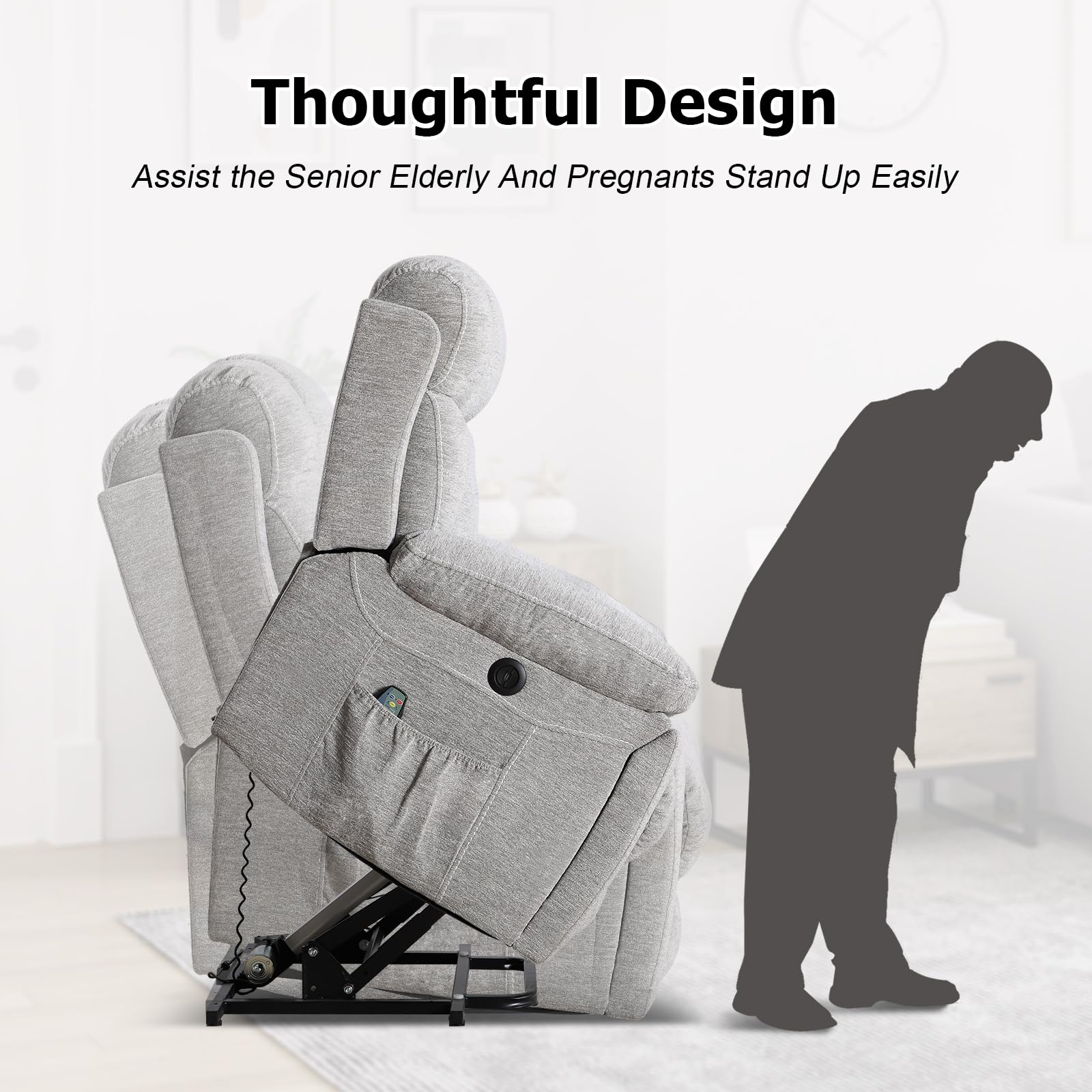 Large Power Lift Recliner Chair with Massage and Heat