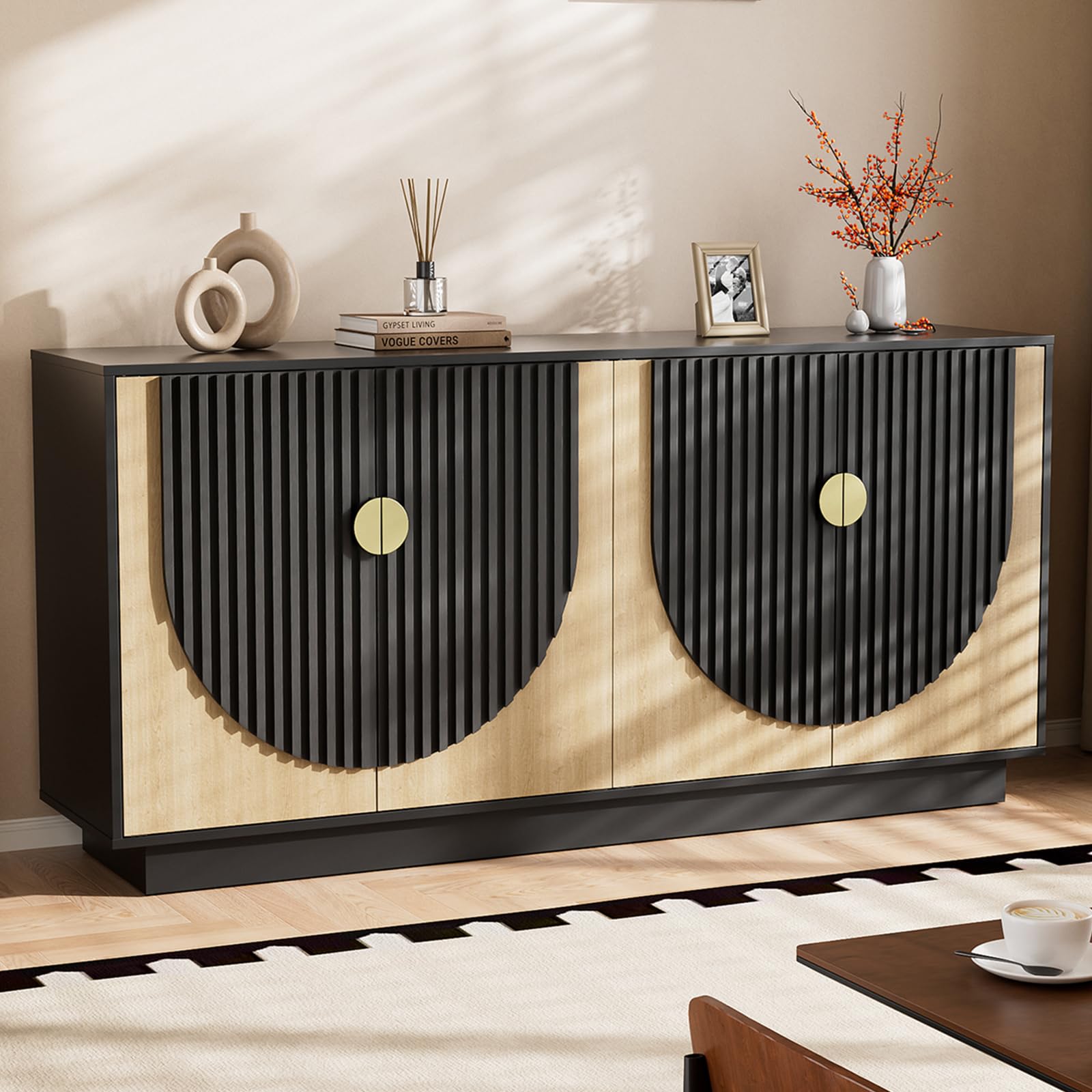 63 Inch Fluted Buffet Cabinet with Storage