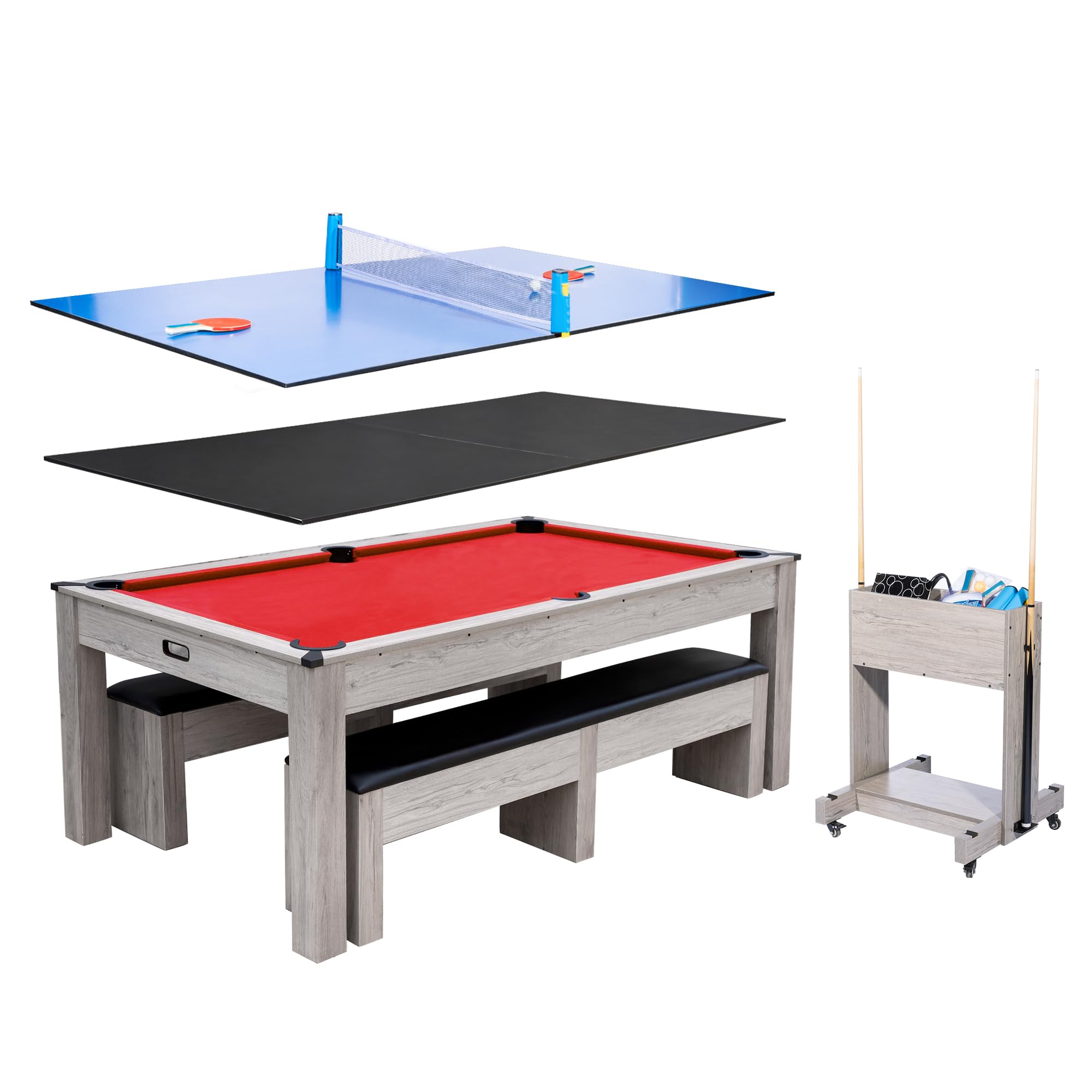 7FT 3-in-1 Pool Table with Dining Top & Table Tennis
