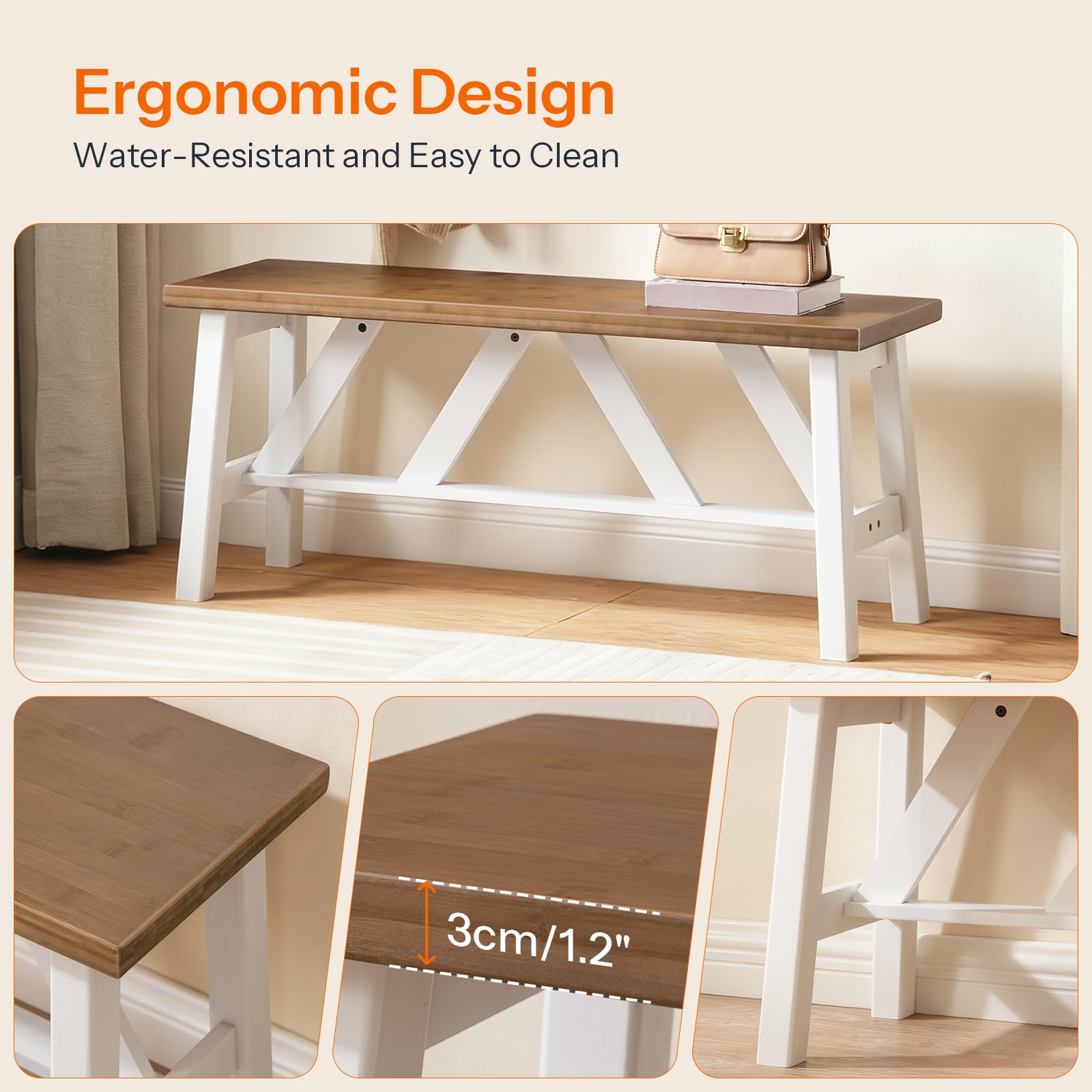 Bamboo Dining Bench 39.4 Inch Farmhouse Kitchen Table Bench