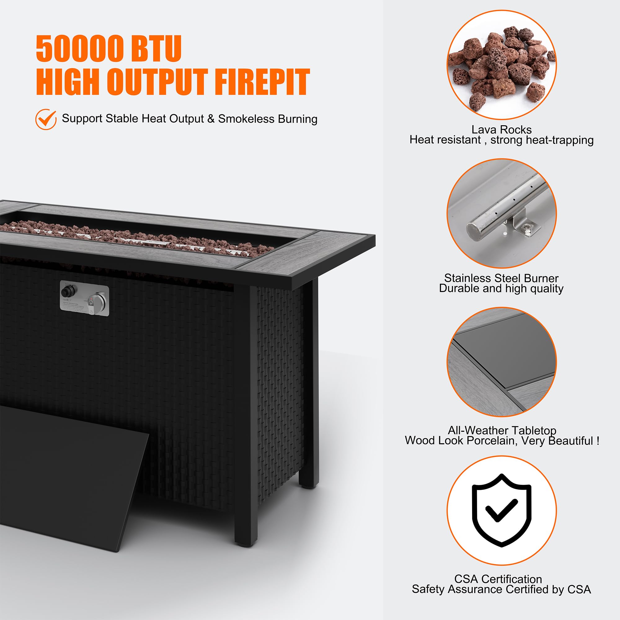 45 Inch Outdoor Propane Fire Pit Table