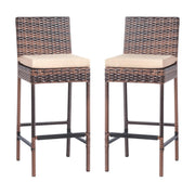 Outdoor Wicker Bar Stool Set of 2 with Cushions
