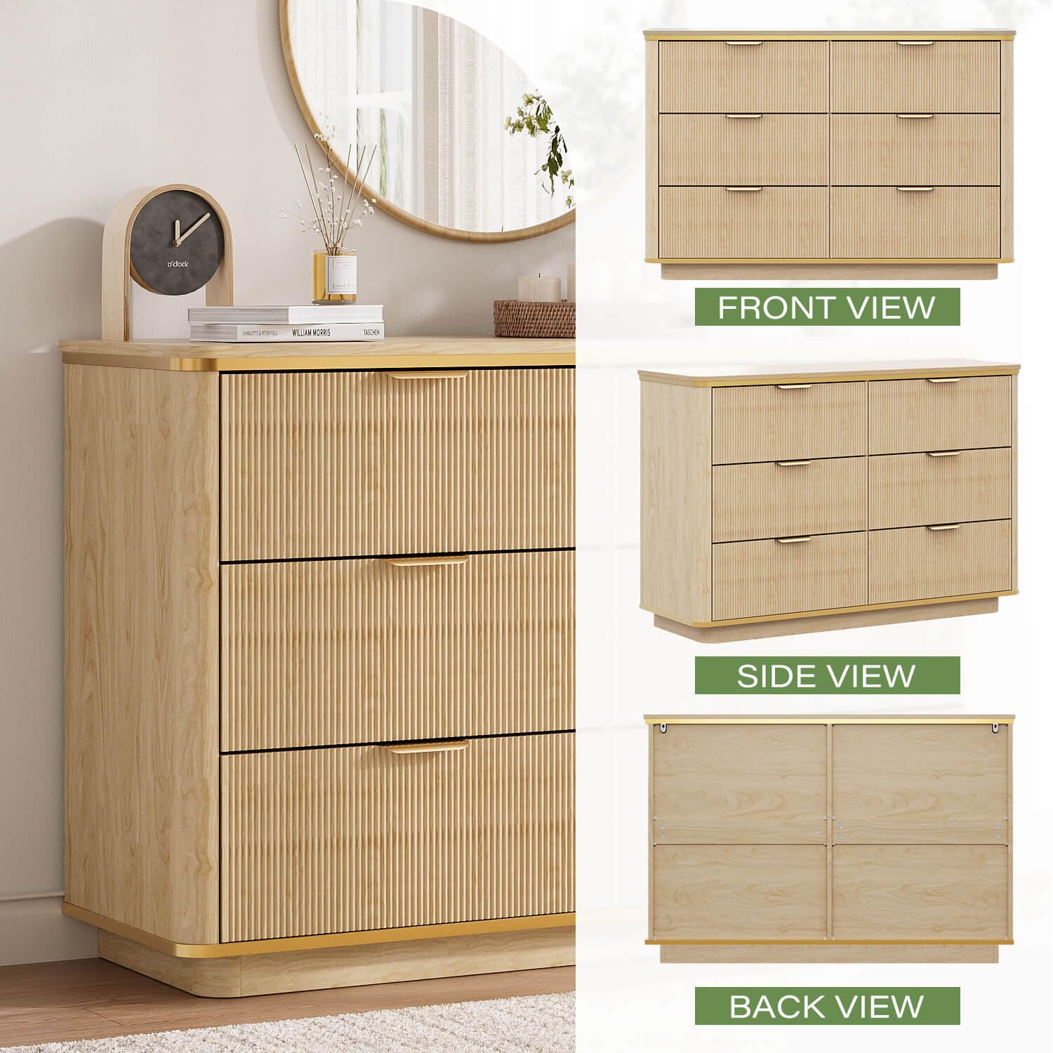 47" Fluted Dresser with 6 Drawers