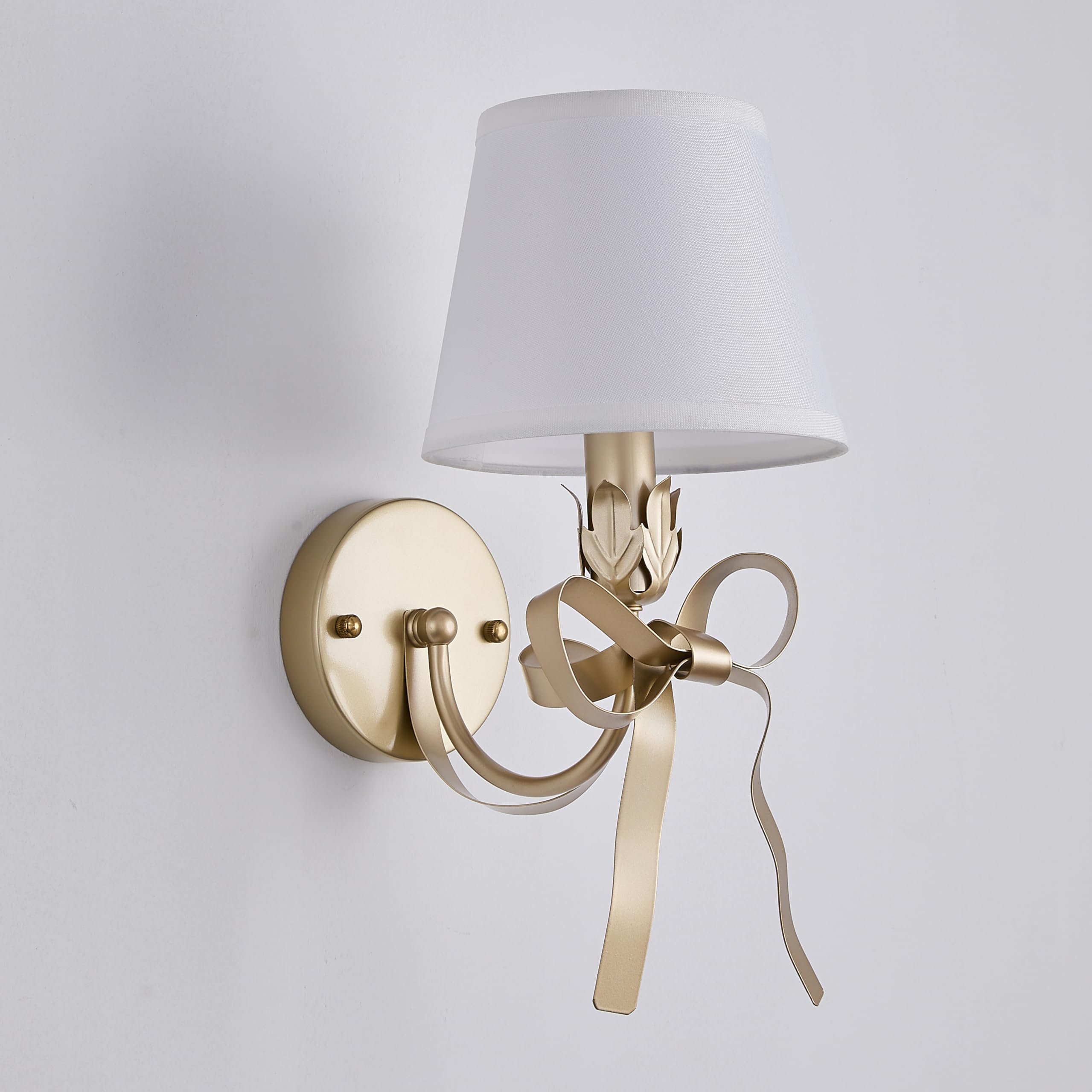 Gold Bow Wall Sconces Set of 2 with White Fabric Shades