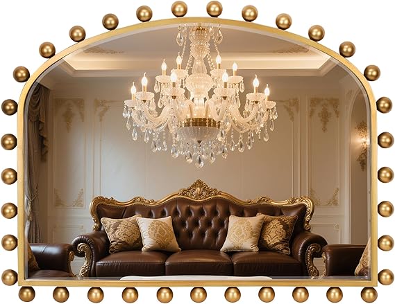 30 Inch Round Wall Mirror with Antique Gold Ball Frame