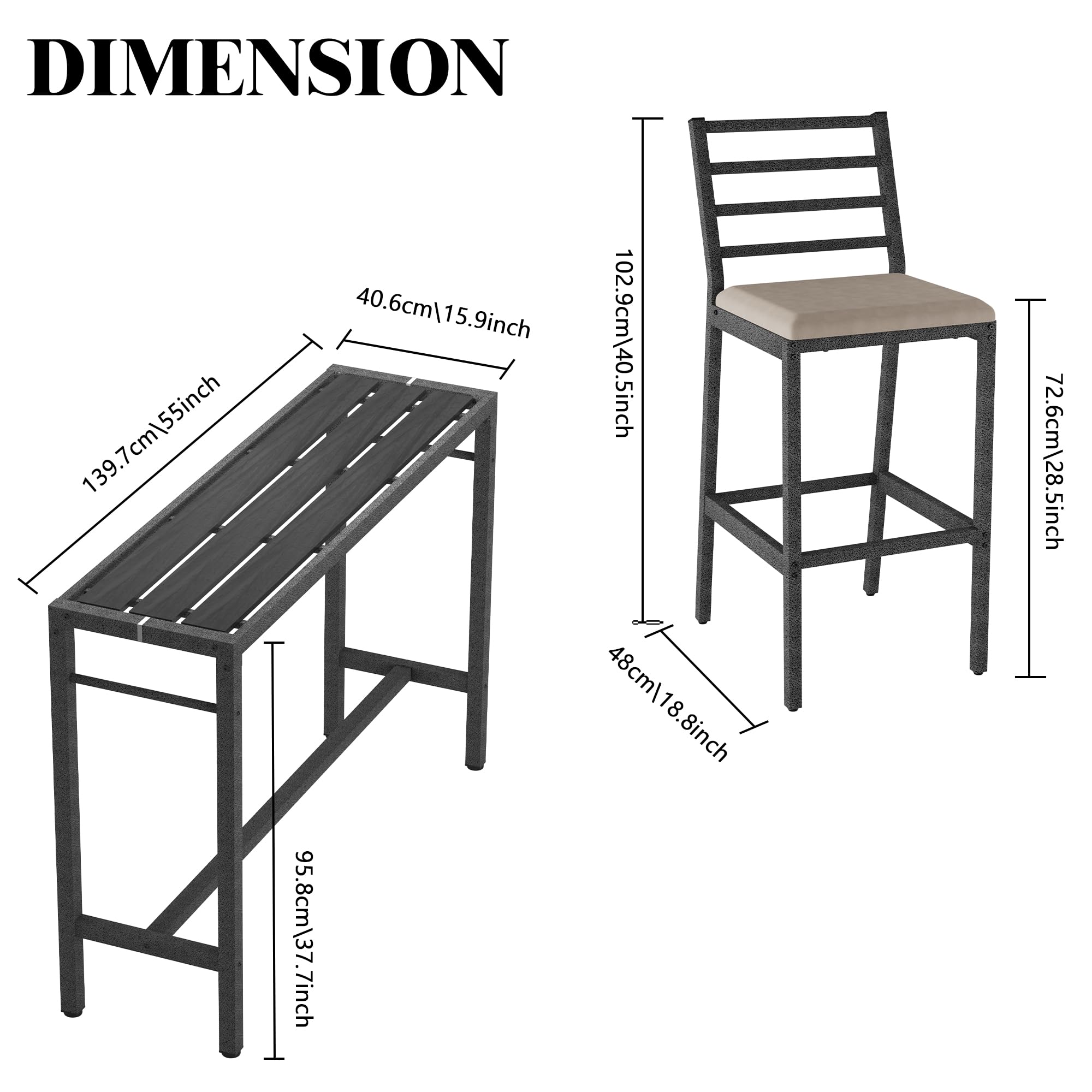 3-Piece Outdoor Bar Set with Cushioned Stools