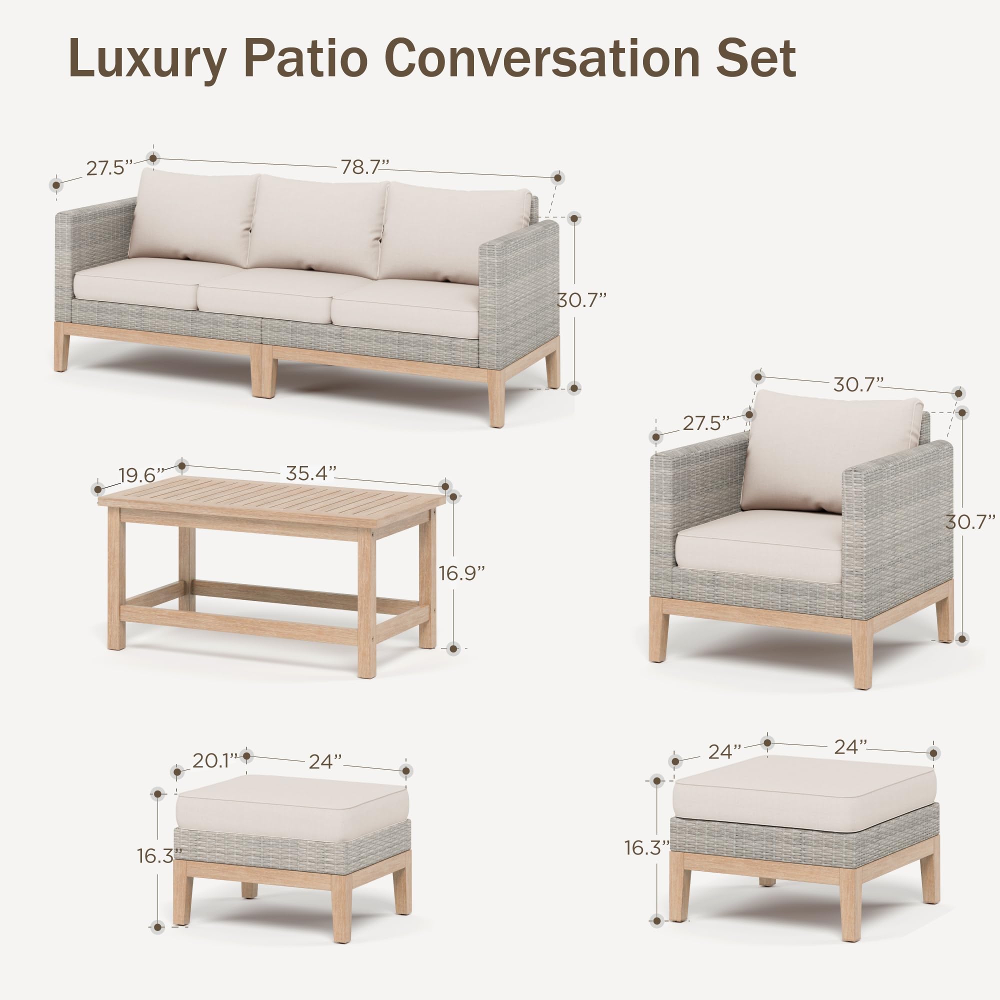 5-Piece Outdoor Rattan Sectional Sofa Set