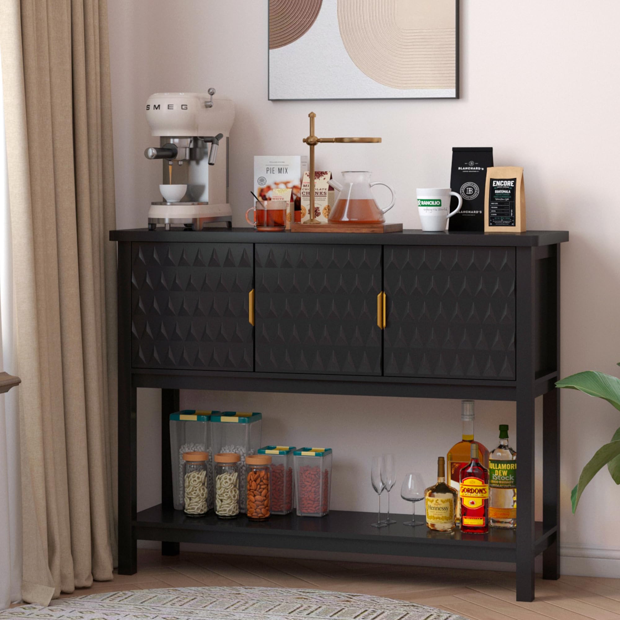 Modern Console Table with Diamond Pattern Doors
