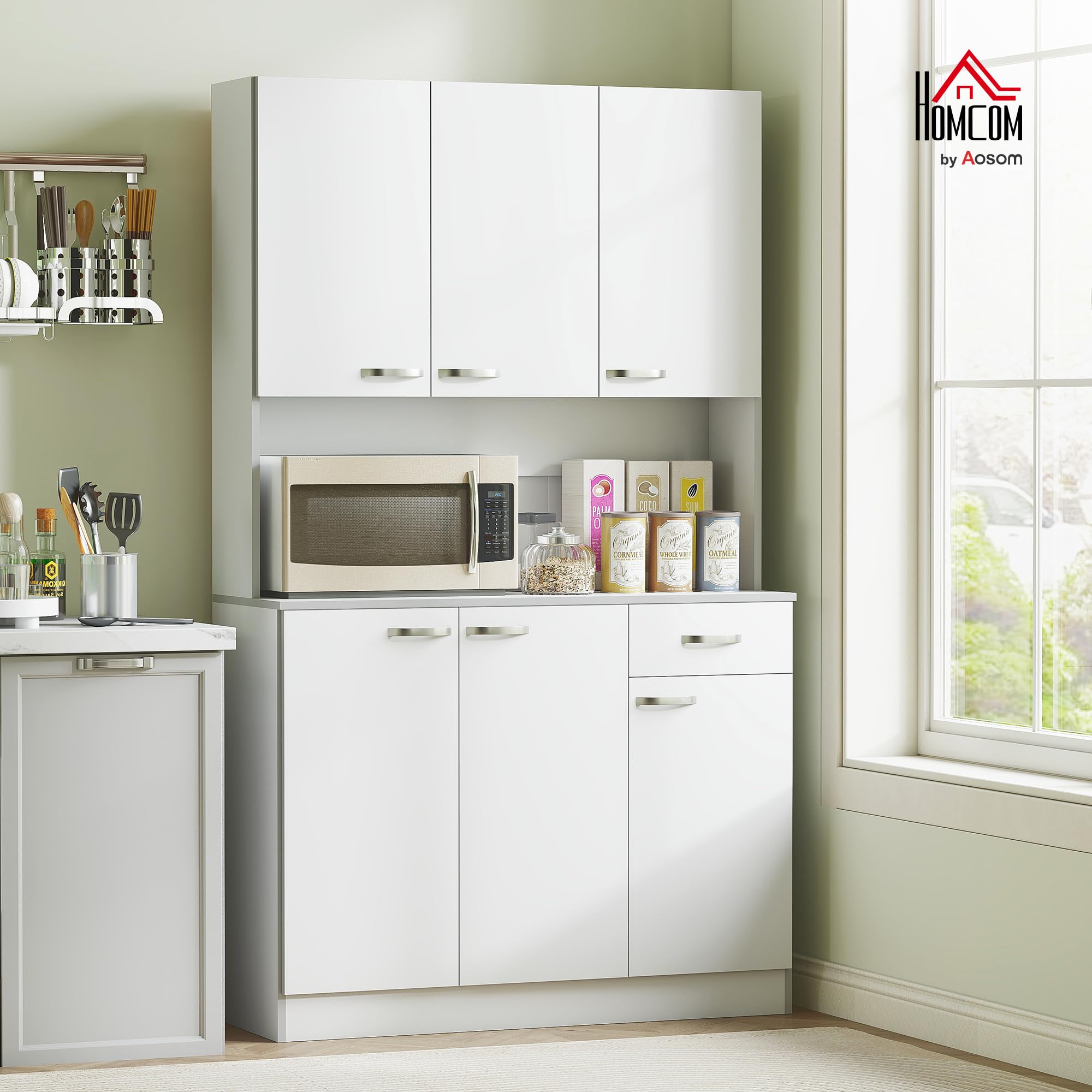 Kitchen Pantry Cabinet with Microwave Stand