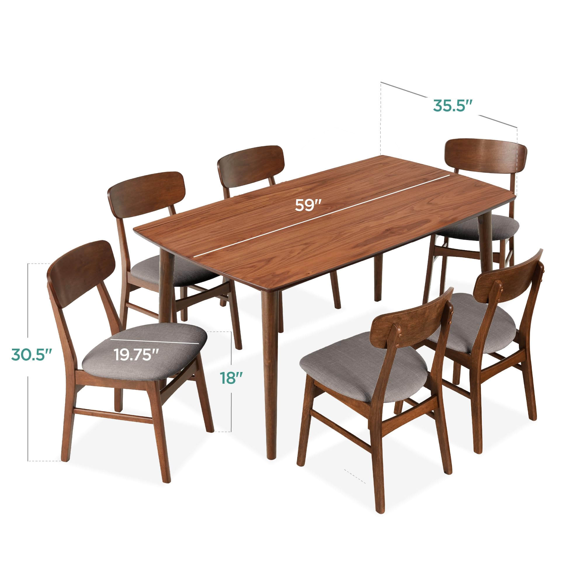 7-Piece Wooden Dining Room Table Set with 6 Upholstered Chairs